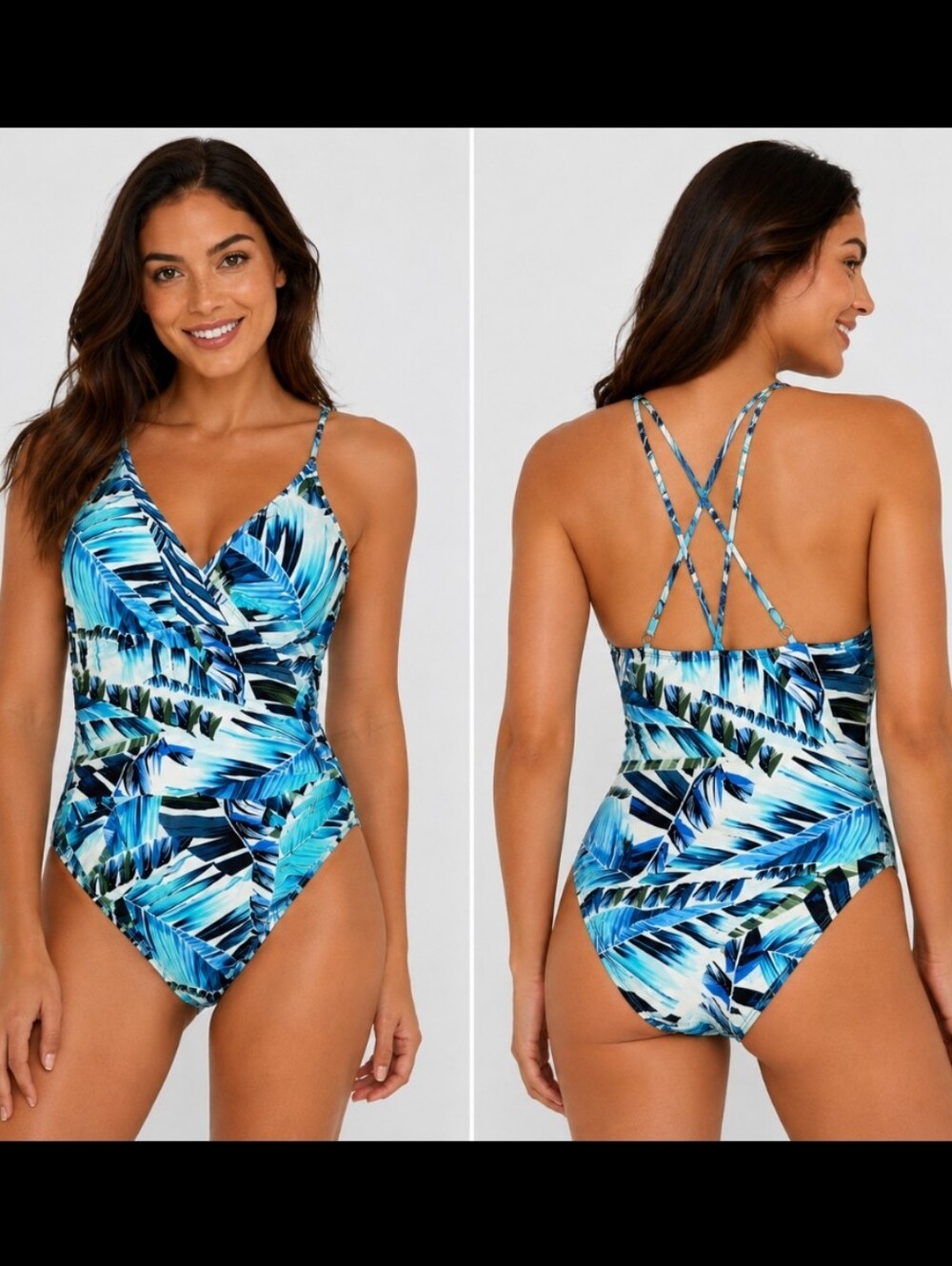 La Blanca "Too Cool" Blue Tropical Surplice Mio One-Piece Swimsuit Size 6 NWOT